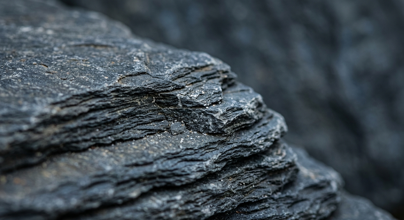 Texture naturelle de l'ardoise avec veines et reflets bleutés en macro