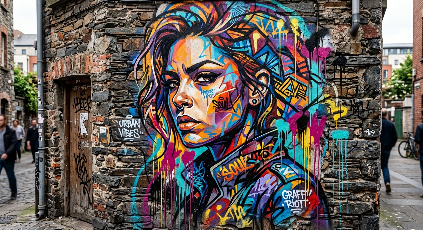 Œuvre de street art vibrante peinte sur une plaque d'ardoise naturelle